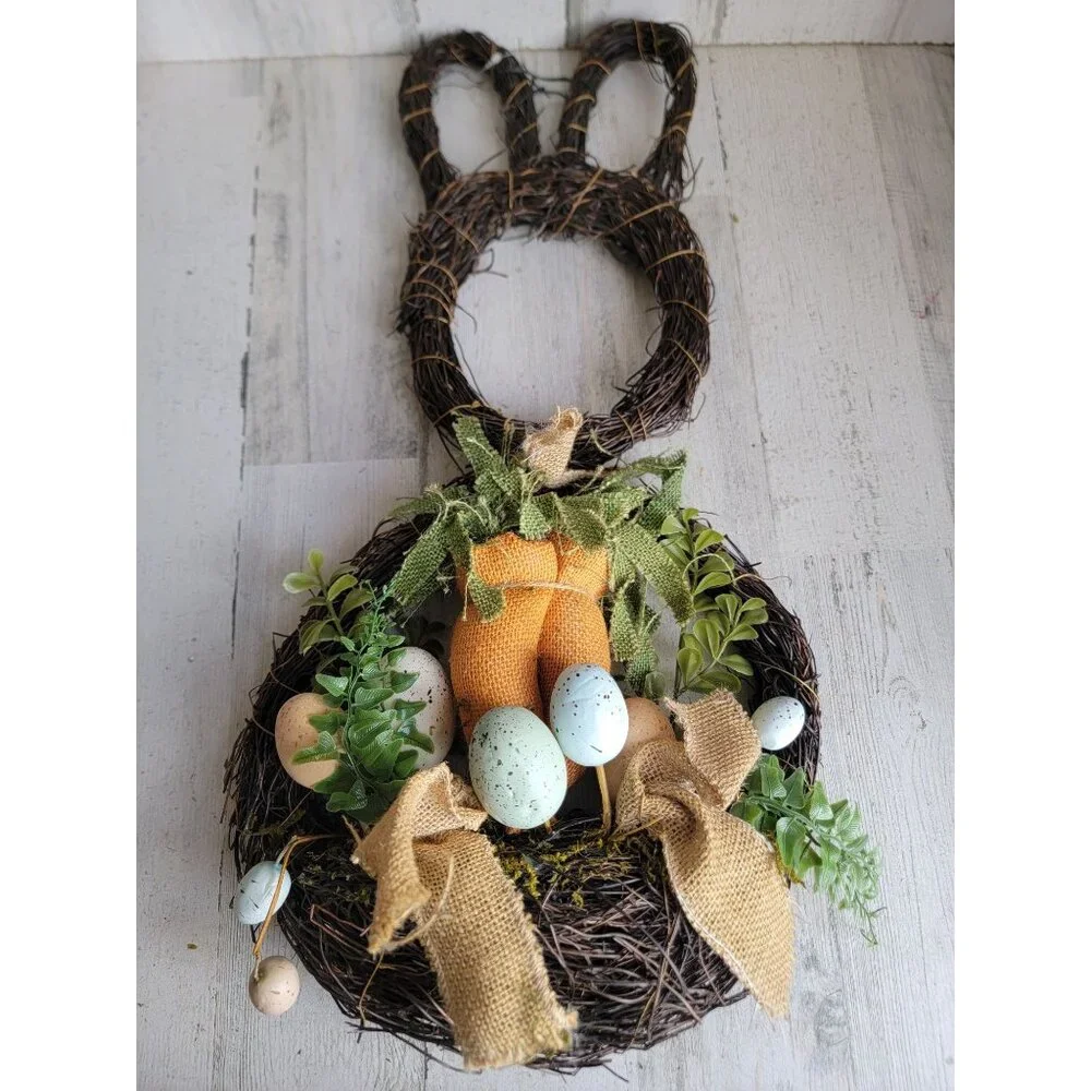 Easter Bunny shaped wreath unique hanging home decor egg spring